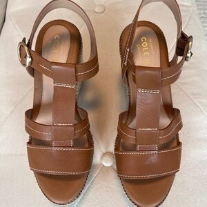 New Cole Haan Leather Wedge Sandals
